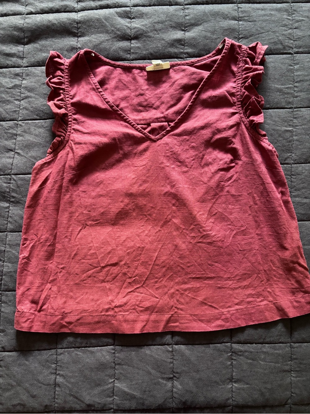 a.n.a Raspberry Sleeveless V-Neck Ruffle Trim Top